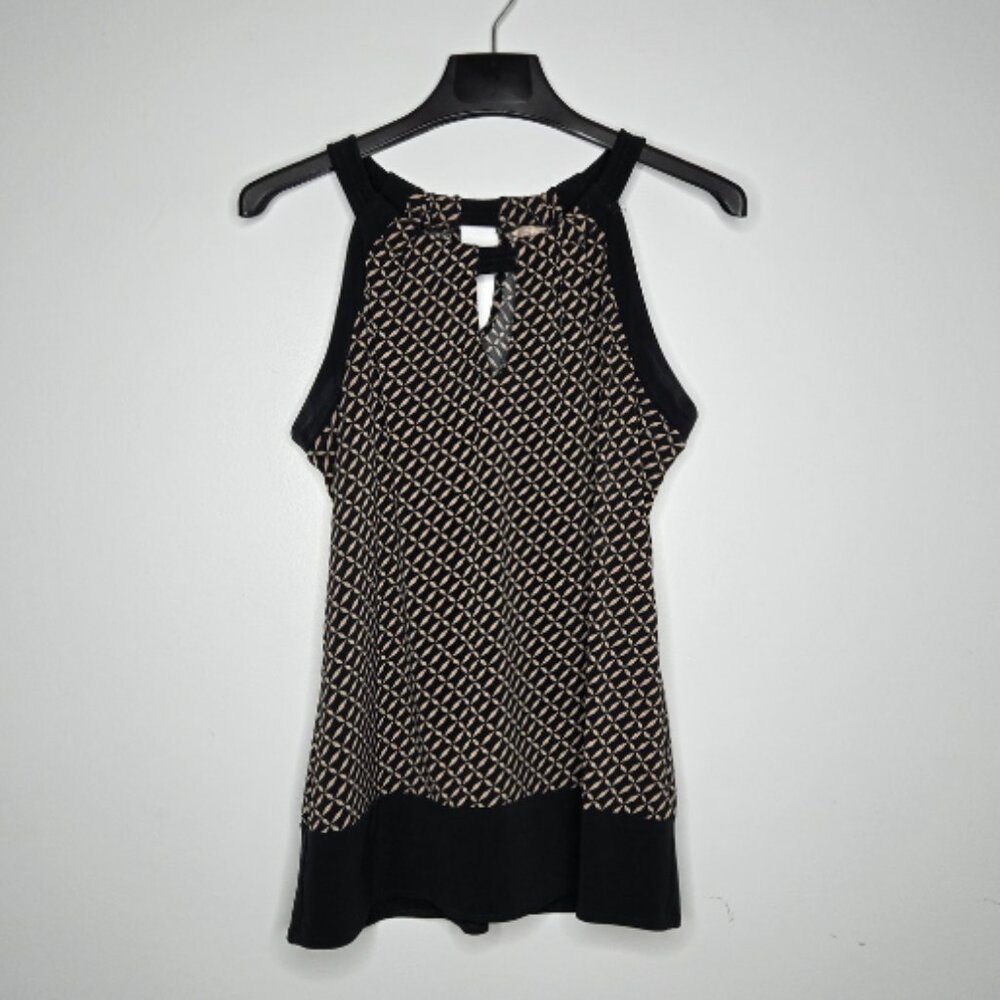 Banana Republic Factory Geometric Print Sleeveless Top M – Keyhole Neck, Black T